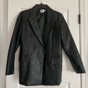 Princess Polly Faux Leather Black Blazer Jacket Size S/M